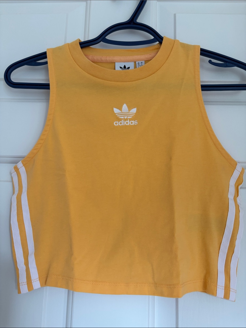 adidas Yellow Cropped Tank with White Stripes